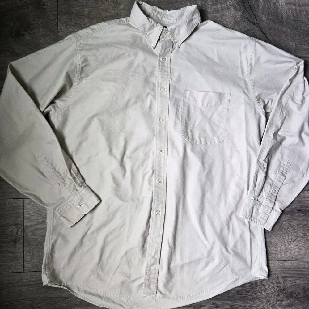 VTG 90s J Crew Giant Pocket Shirt Mens Large Beige Heavyweight Canvas Cotton L